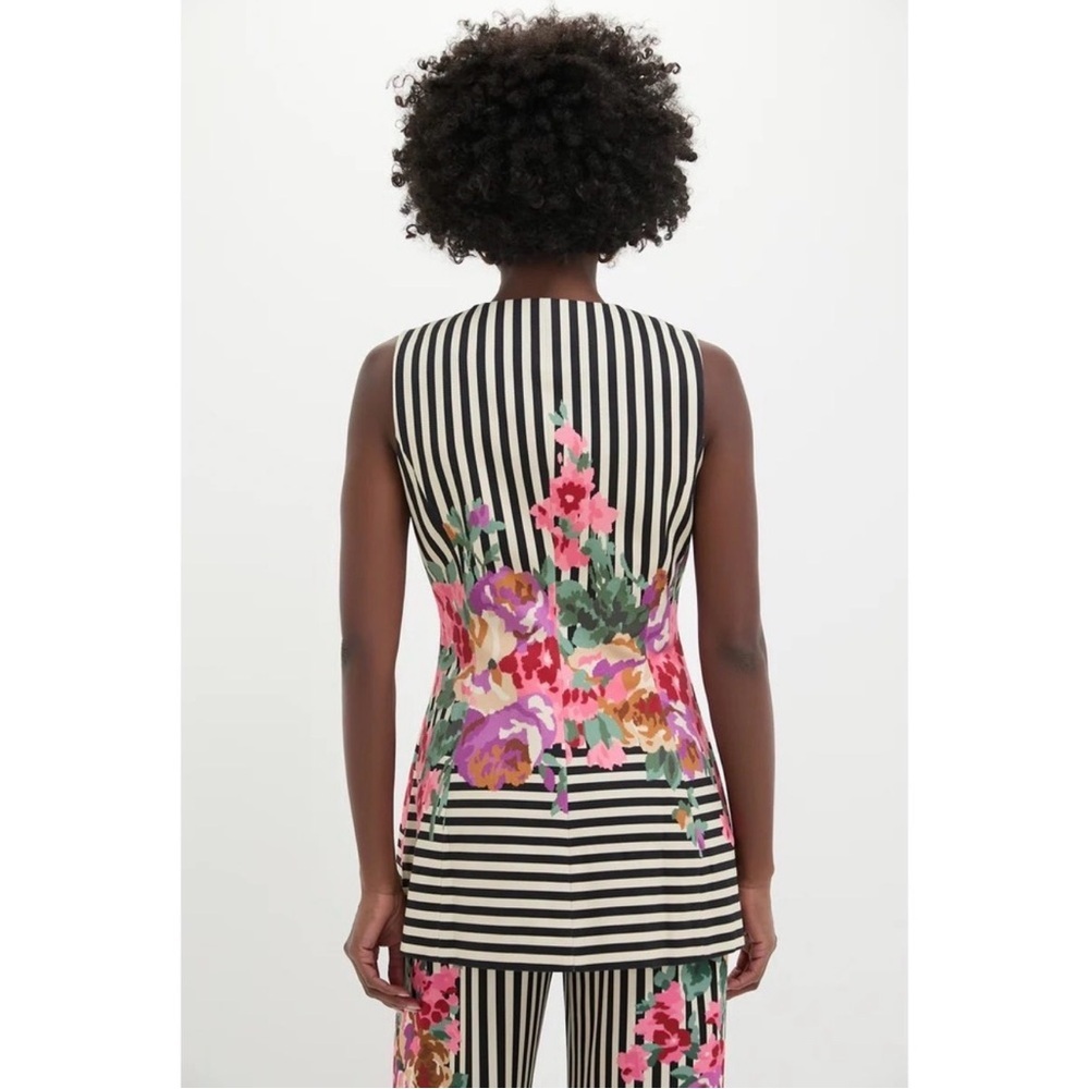 NWT Tuckernuck Rhoda Black Stripe Floral Sleeveless Structured Tunic Vest Sz 2 - Picture 3 of 12